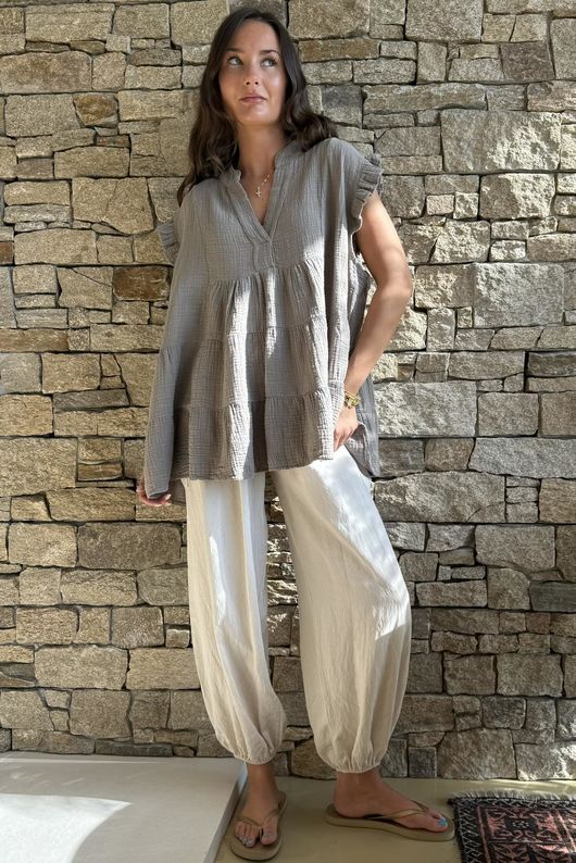 Tasha Cushion Cotton Cap Sleeve Tier Top Mocha